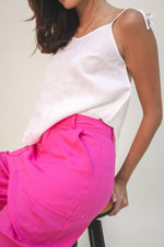 Load image into Gallery viewer, High Waist Baker Linen Pants - Fuschia Pink
