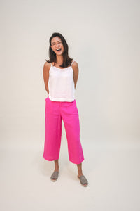 High Waist Baker Linen Pants - Fuschia Pink