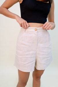 High Waist Tailored Shorts - Beige