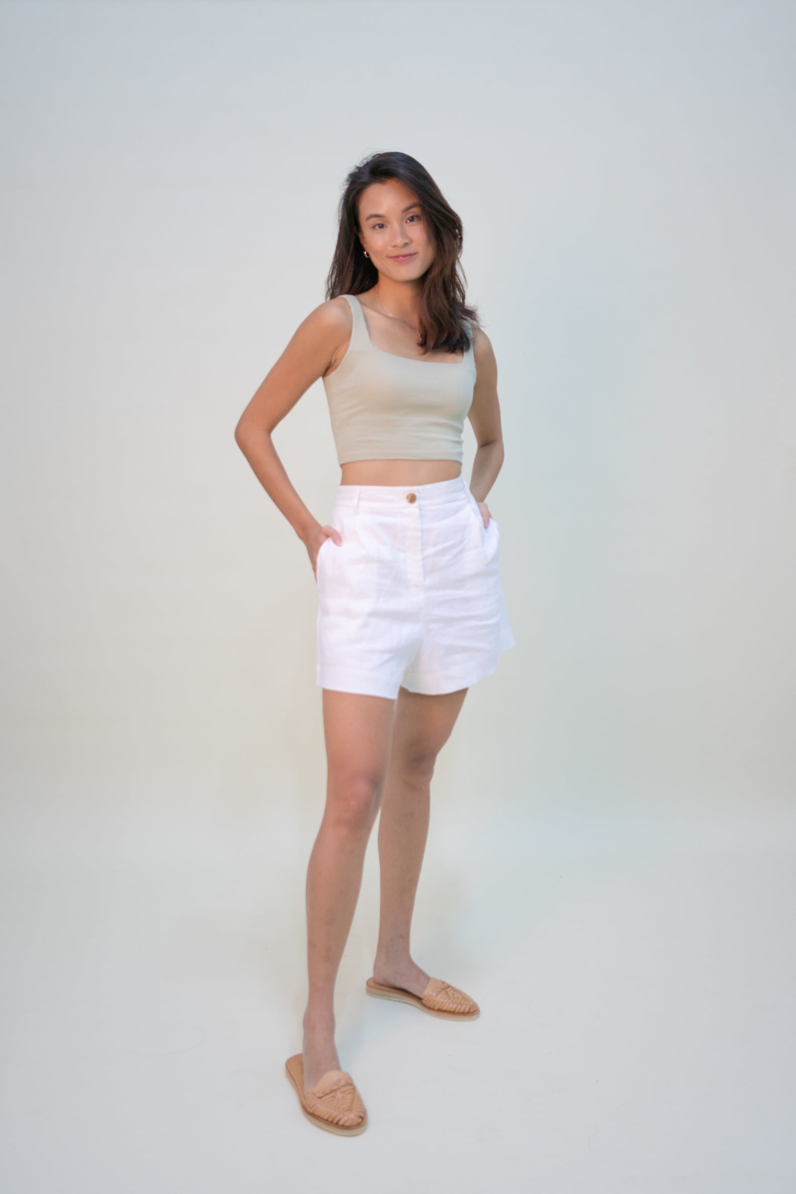 High Waist Tailored Shorts - White
