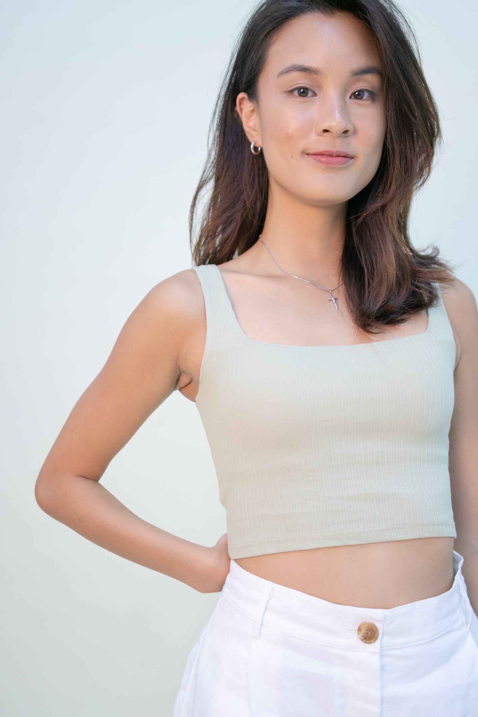 Square Neck Padded Crop Tank Top - Sage – the kin thread